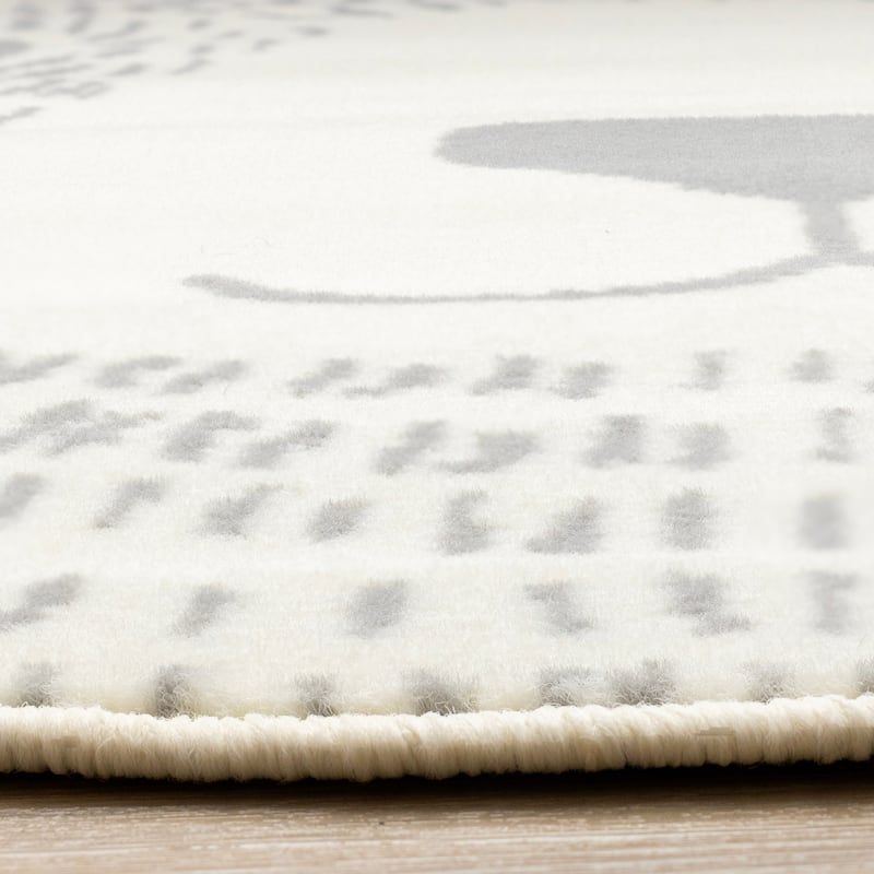 Round Kids Cream Grey Teddy Bear Area Rug, 5'3" x 5'3" - 5'3" x 5'3"