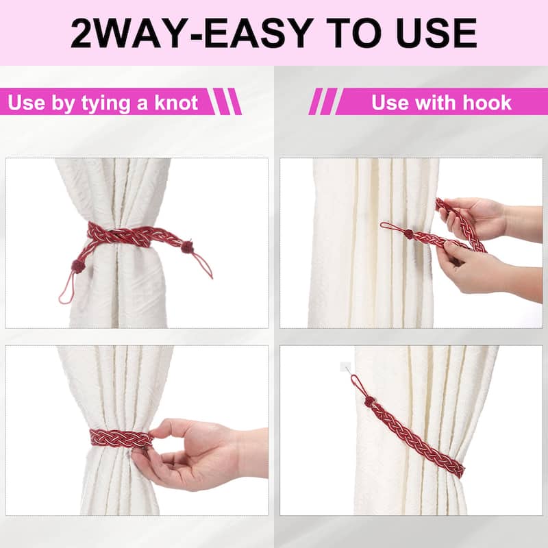 2 Pcs Curtain Tiebacks, Braided Drapery Holdback