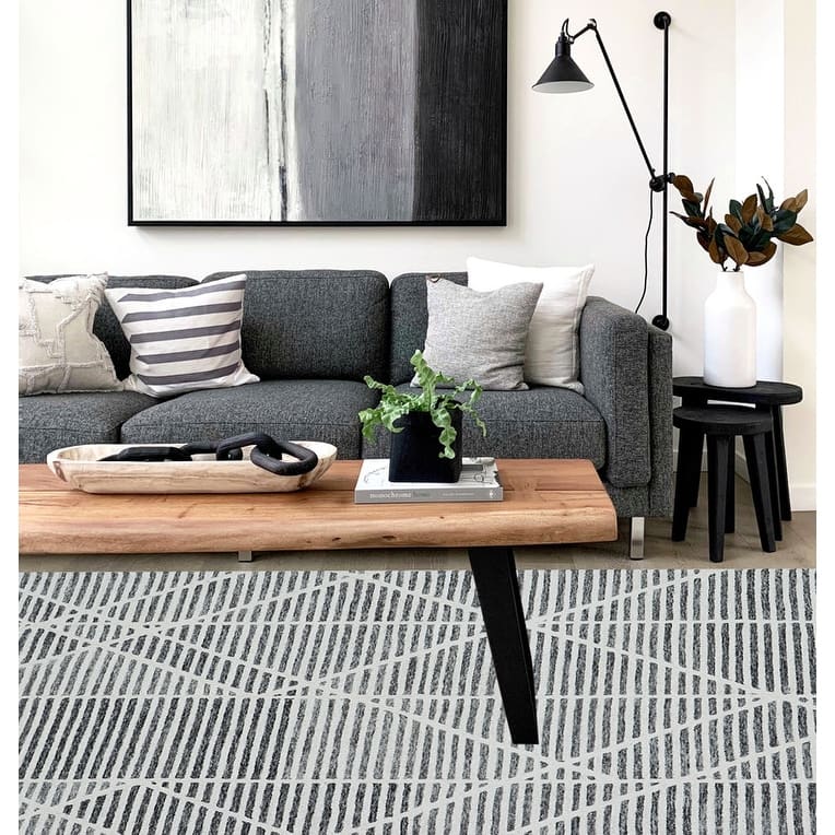 Handmade Corinth Collection Ivory/Charcoal Wool Area Rug
