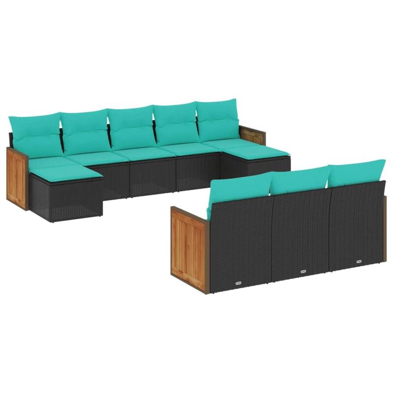 vidaXL 10 Piece Patio Sofa Set with Cushions Black Poly Rattan