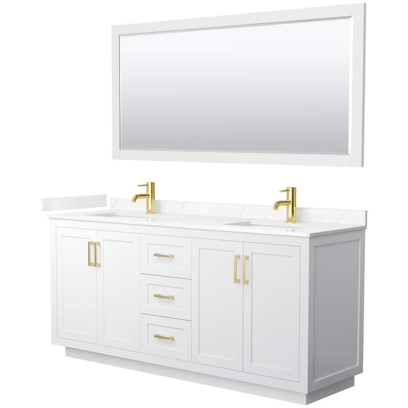Wyndham Collection WCF292972D-QTZ-UNSM70 Miranda 72" Free Standing - White / Giotto Quartz Top / Brushed Gold Hardware