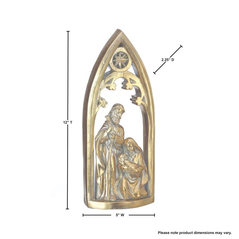 12" Resin Nativity Scene In Arched Cresh