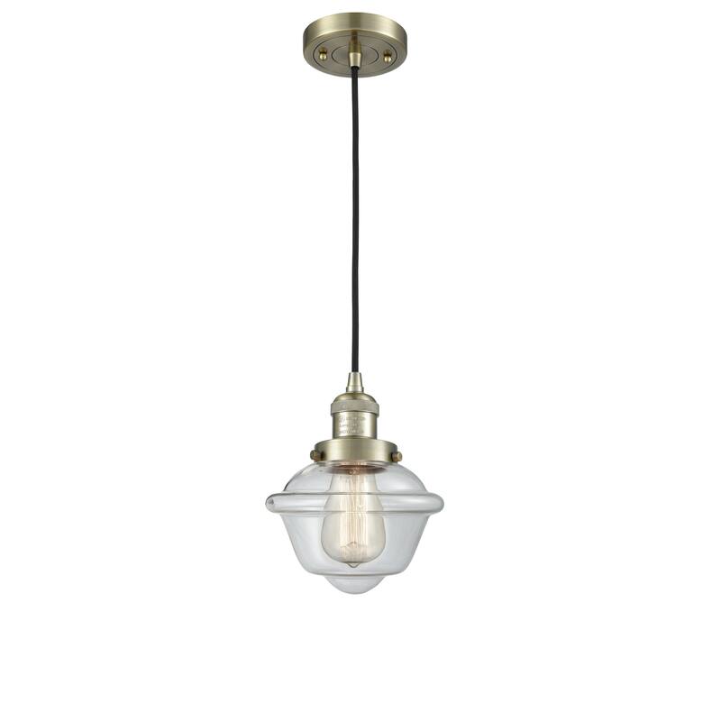 Innovations Lighting Franklin Restoration Oxford - 1 Light 8" Cord Hung Mini Pendant - Antique Brass/Clear