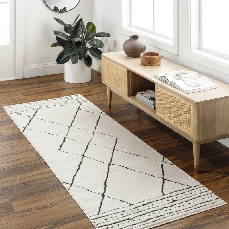 Livabliss Casual Freud Diamond Area Rug - 2'7" x 7'3" - Cream/Black