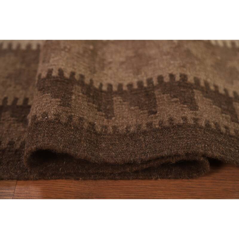 Hand Woven Oriental 100% Wool Carpet Southwestern Geometric Brown Kilim Area Rug - 9' 4'' X 6' 11''