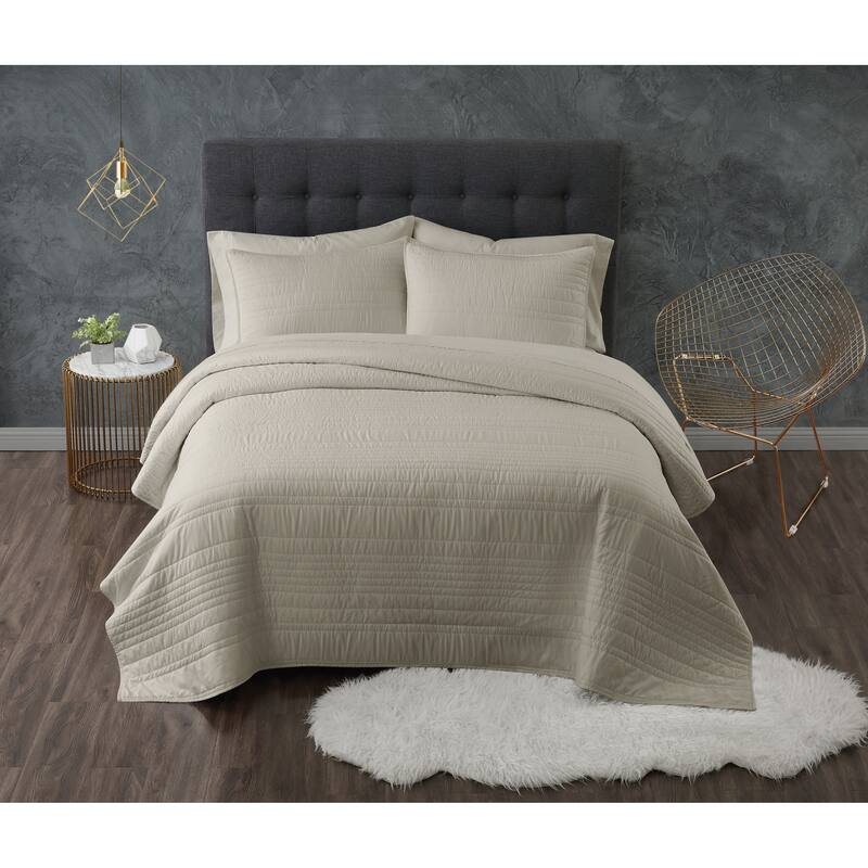 Truly Calm Solid Antimicrobial Textured 3 Piece Quilt Set