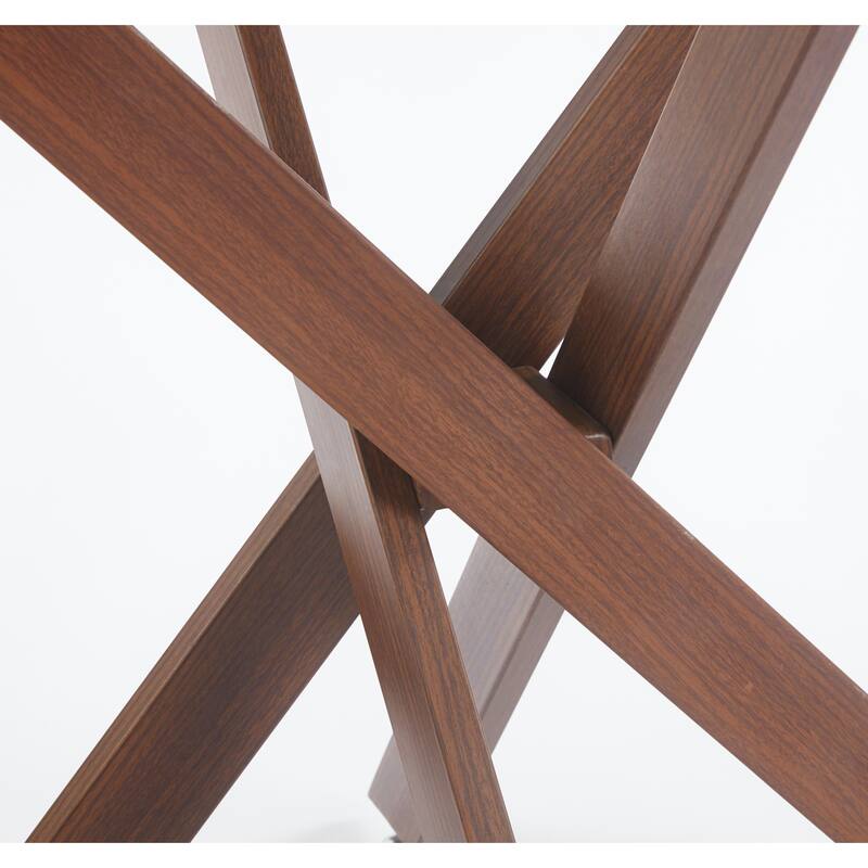 Dining Table With Cross Metal Leg And Tempered Glass,Kitchen Table For Living Room,Walnut Color Legssquare Table