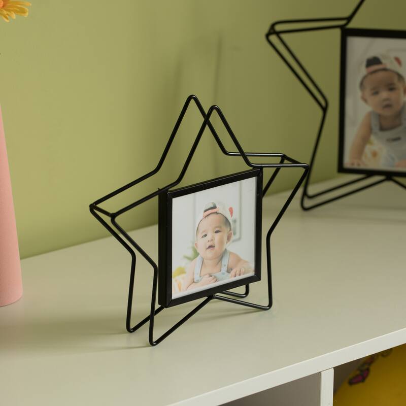 Modern Star Shape Black Metal Decor Photo Frame for Tabletop Display