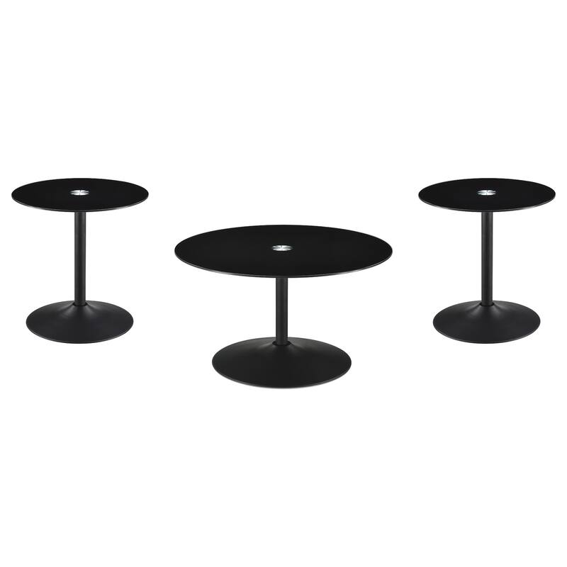 Ganso Round Glass Top Coffee And End Table Set Black