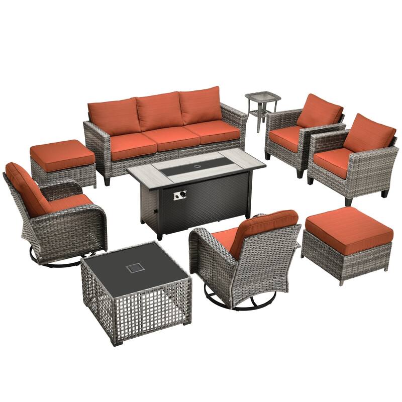 HOOOWOOO 10-piece Patio Furniture Set with Swivel Rocking Chairs Wicker Conversation Set