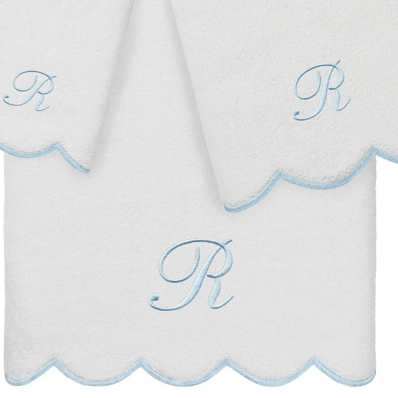 Authentic Hotel and Spa 100% Turkish Cotton Blue ADORNIA Scallop Personalized 3 Piece Towel Set - 3 Piece Set