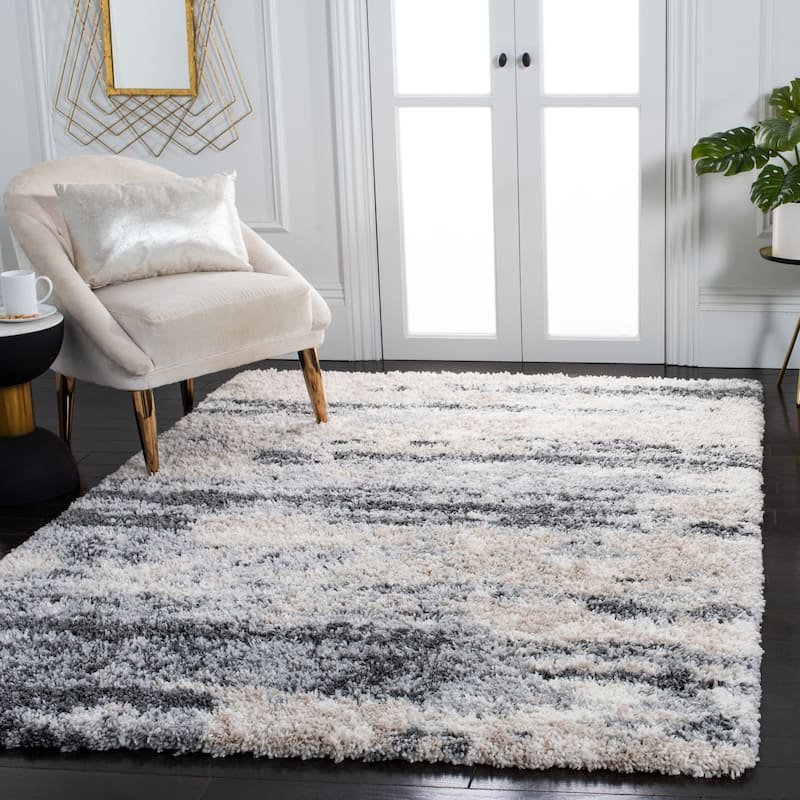SAFAVIEH Fontana Shag Angeliene Modern Abstract 2-inch Thick Rug - 11' x 15' - Grey/Ivory