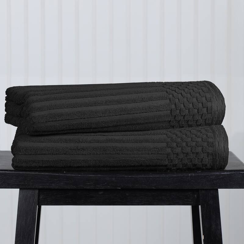 Superior Ribbed Cotton Absorbent Heavyweight Bath Towel Set - 2PC Bath Towels - Black