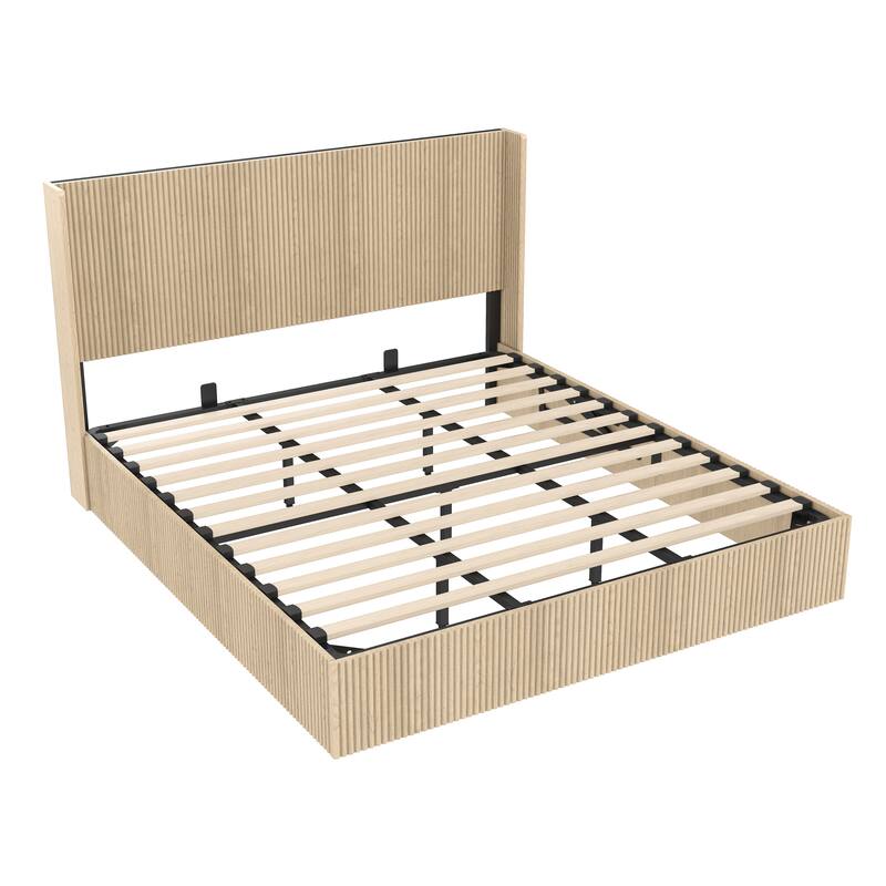 Large Grooved Undulating Lift Storage Bed Frame, Platform Bed Frame with Lift Storage Storage Bed