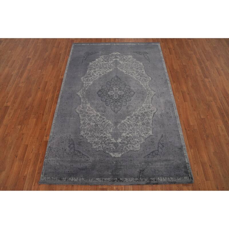 Machine Made Oriental Polyester Carpet Traditional Floral Greys & Charcoal Tabriz Area Rug - 7' 5'' X 5' 2''