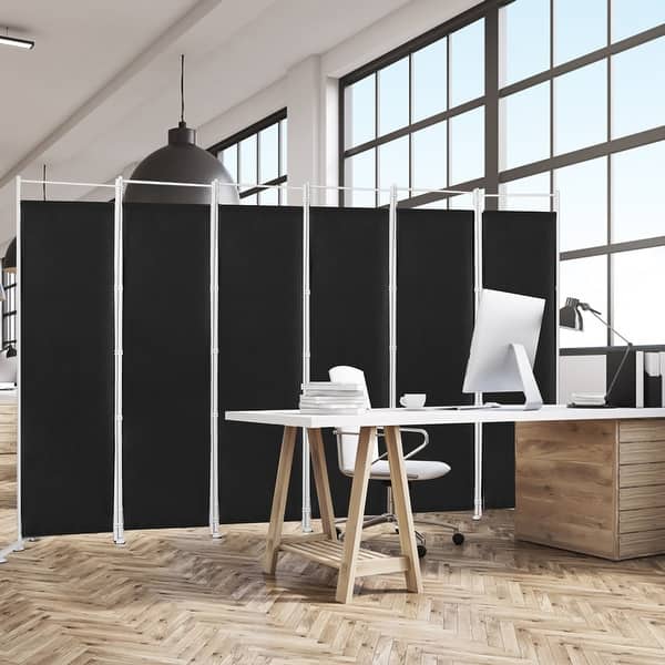 slide 2 of 8, 6 Panel Privacy Room Divider Folding Screen with Steel Support Base