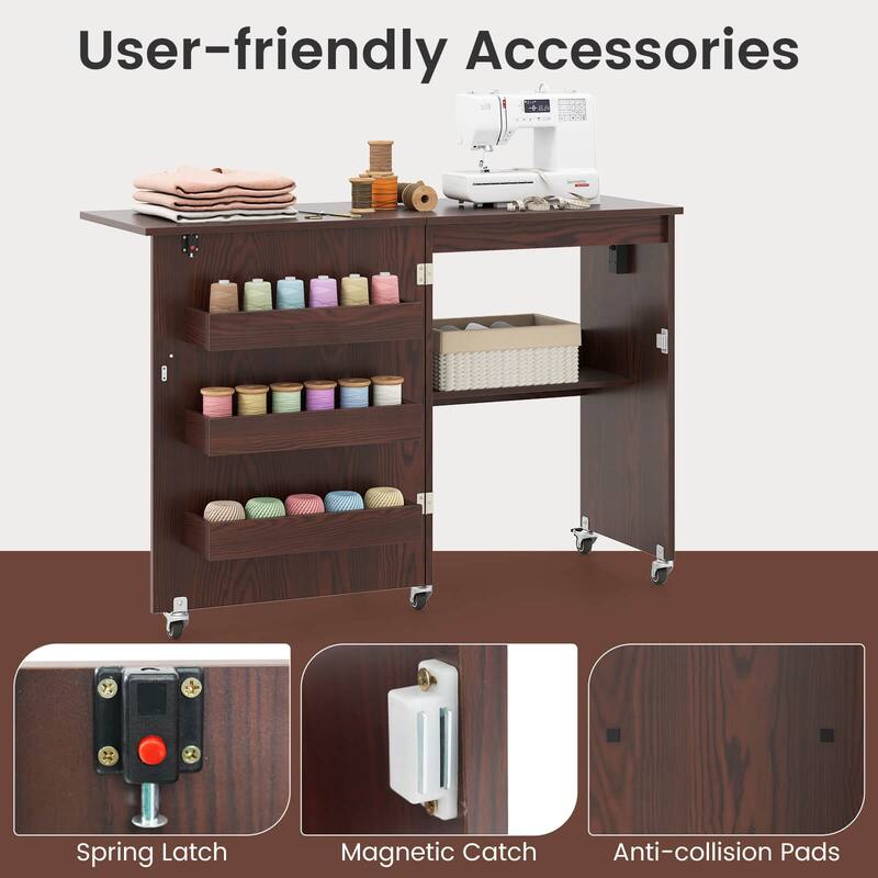 Costway Folding Sewing Table Rolling Craft Station with 3 Storage Bins - See Details