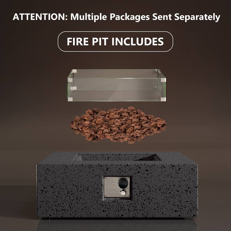 COSIEST 35''Fire Pit Table With Glass Wind Guard, Waterproof Cover