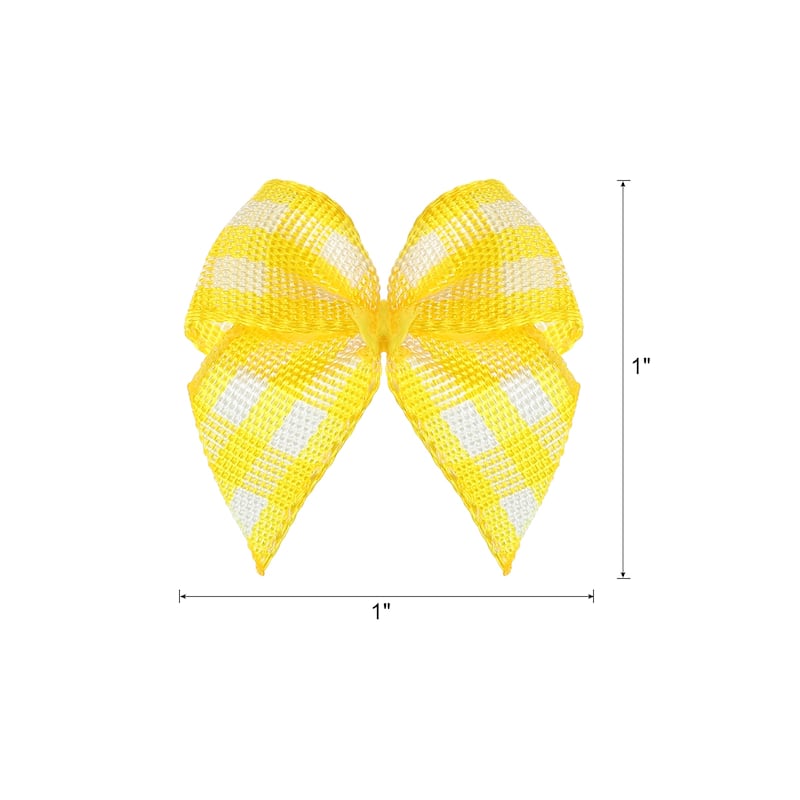 50Pcs Mini Gingham Ribbon Bow 1" Checkered Fabric Ribbon Bows - Yellow and White