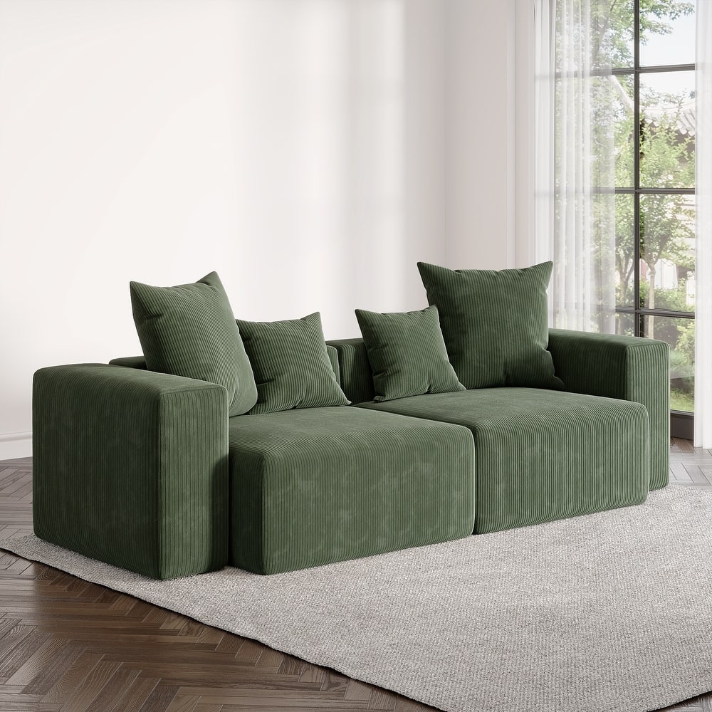 2 Set Oversized Corduroy Sectional Sofa Square Arm