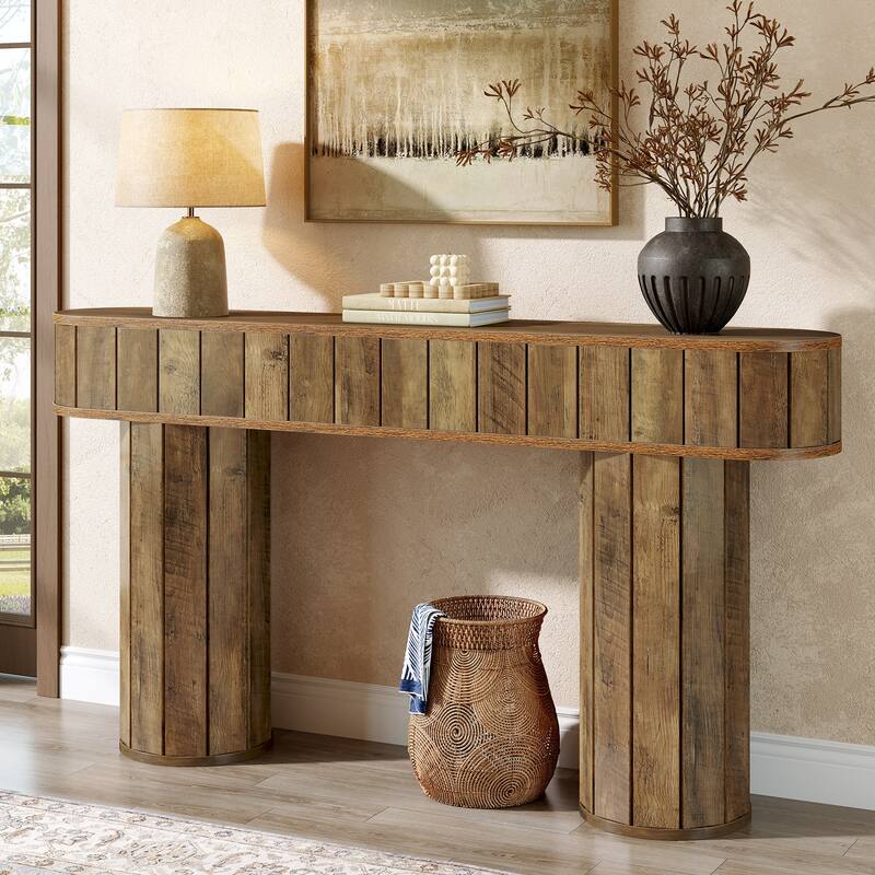 63-Inch Farmhouse Console Table for Entryway, Hallway, Rustic Brown