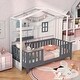 preview thumbnail 2 of 7, Costway Twin Size Kids House Bed with Fence Window Wooden Slats & 2