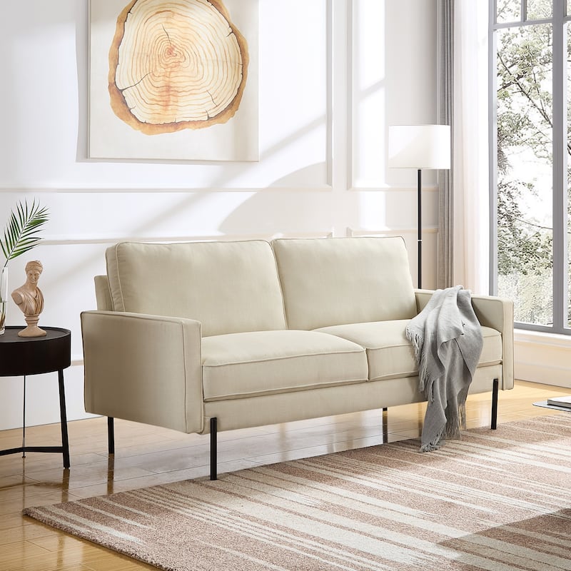 Snowhill 71''W Modern Linen Sofa, 3-Seater, Matte Black Metal Legs