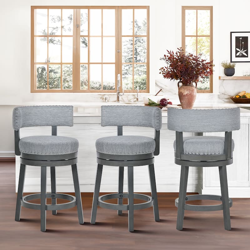 Modern Velvet Swivel Bar Stool - 25" or 30" Counter Height with Adjustable Footrest & Walnut Base, for Kitchen Islands