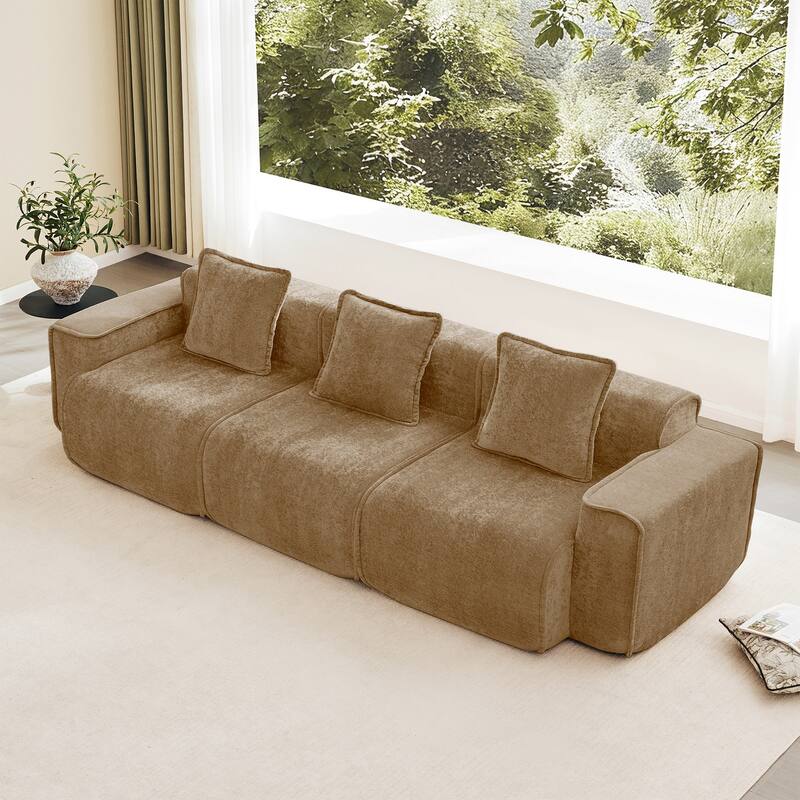 Streamlined Design Modular 3 Seat Boneless Velvet Fabric Sofa - 8' x 10'