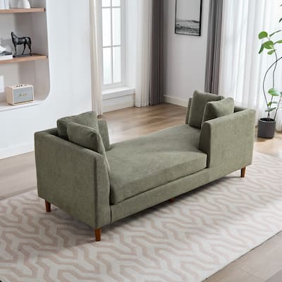 77.95"W Modern Double-Sided Upholstered Chaise Lounge, Sleeper Sofa Couch With 4 Throw Pillows, Daybed with Rubberwood Legs
