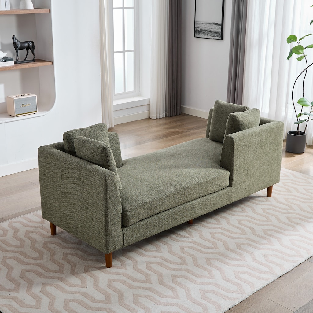 77.95"W Modern Double-Sided Upholstered Chaise Lounge, Sleeper Sofa Couch With 4 Throw Pillows, Daybed with Rubberwood Legs
