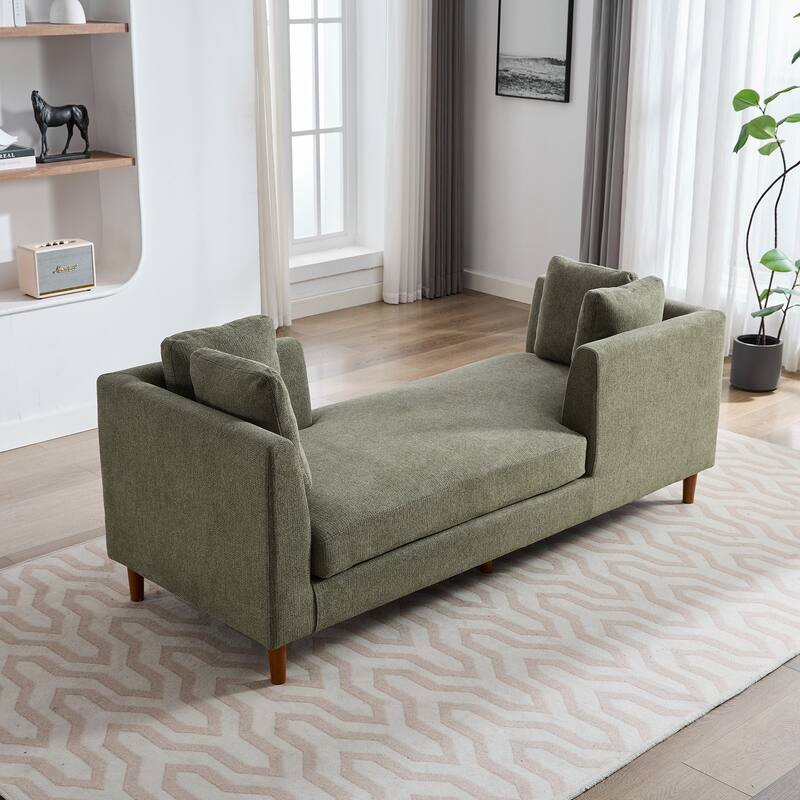 77.95"Wide Modern Double-Sided Upholstered Chaise Lounge Indoor,Chenille Fabric Sleeper Sofa Couch With 4 Throw Pillows - Green