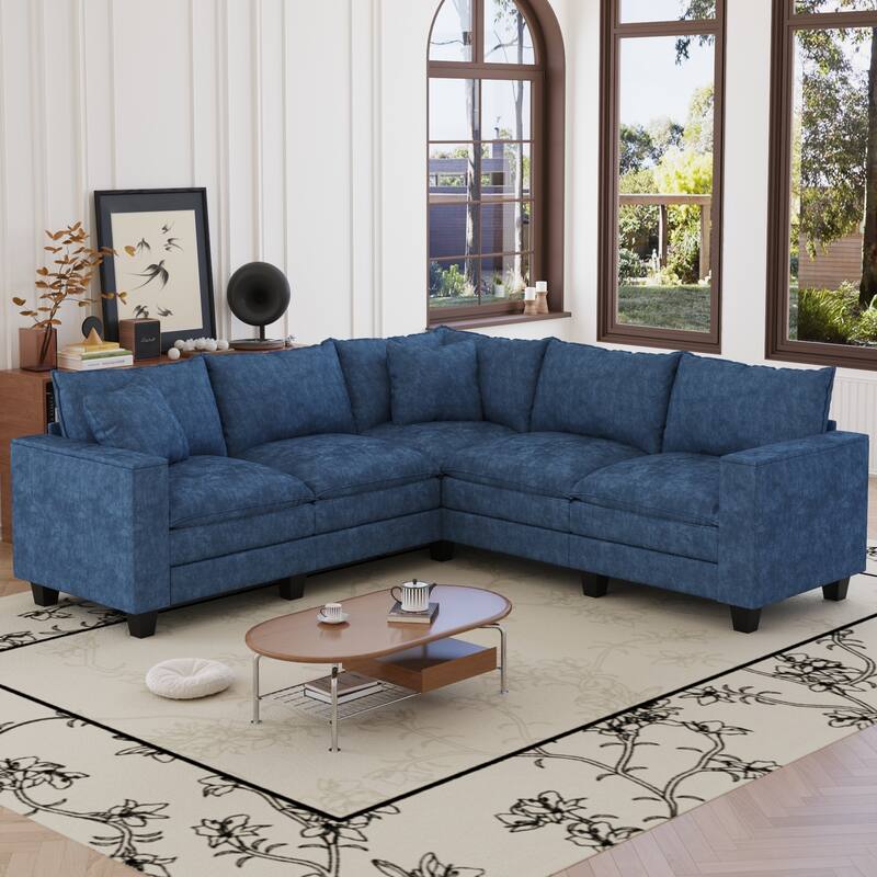 GDFStudio - Chenille L-Shaped 97" 5-Seater Sectional Sofa with Armrest Storage