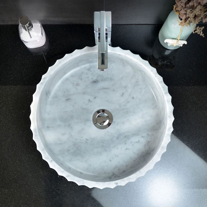 Single Bowl Crown shaped sink in Carrera White 15.75"x15.75"x5.12"