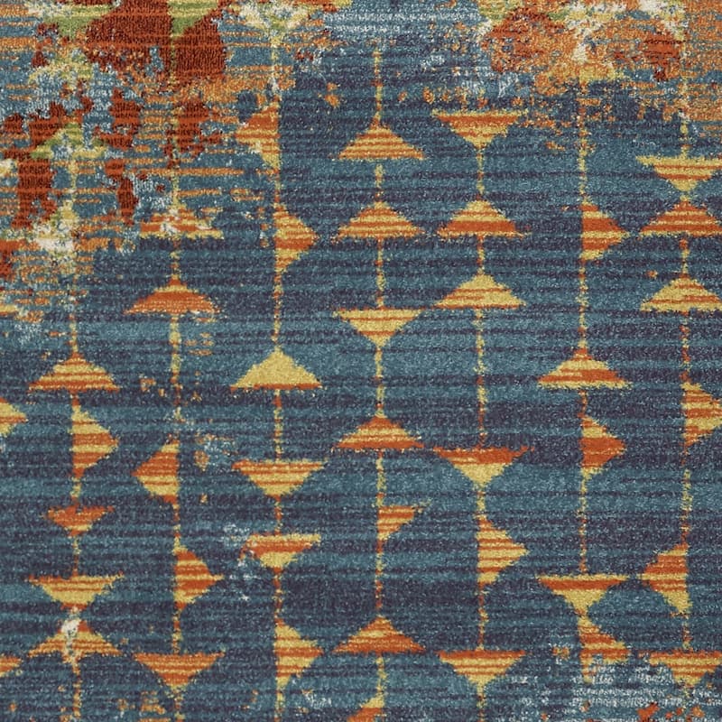 HomeRoots 3'x5' Blue Coral Abstract Triangular Strings Area Rug - 3' x 5' Oval