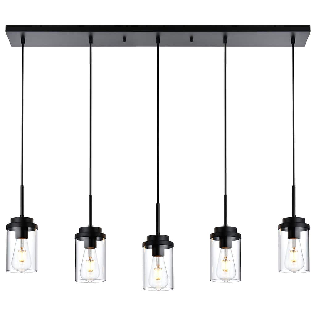 5 Lights Kitchen Island Lighting Linear Chandeliers, Industrial Pendant Light Fixtures Ceiling Hanging with Clear Glass Shade