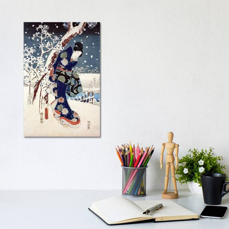 iCanvas "Snow Scene in the Garden of a Daimyo, part of Triptych " by Utagawa Hiroshige Canvas Print - 12x8x0.75