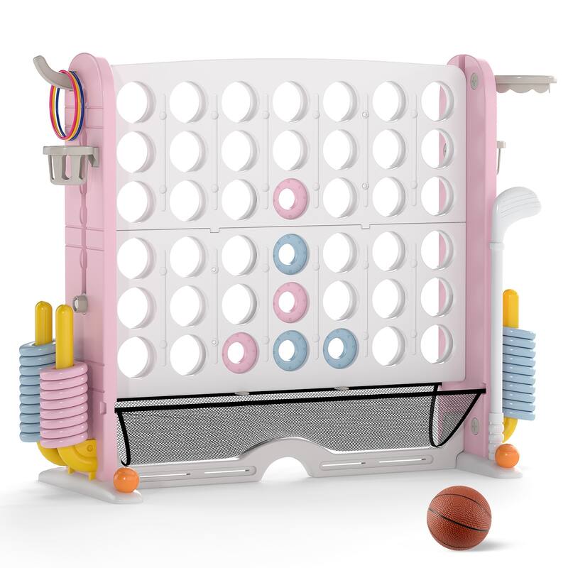PE PP PVC 4-in-1 Jumbo Game Set with Adjustable Height and Cup Holders - 40.5" x 15.5" x 32.5"-38.5" - Pink