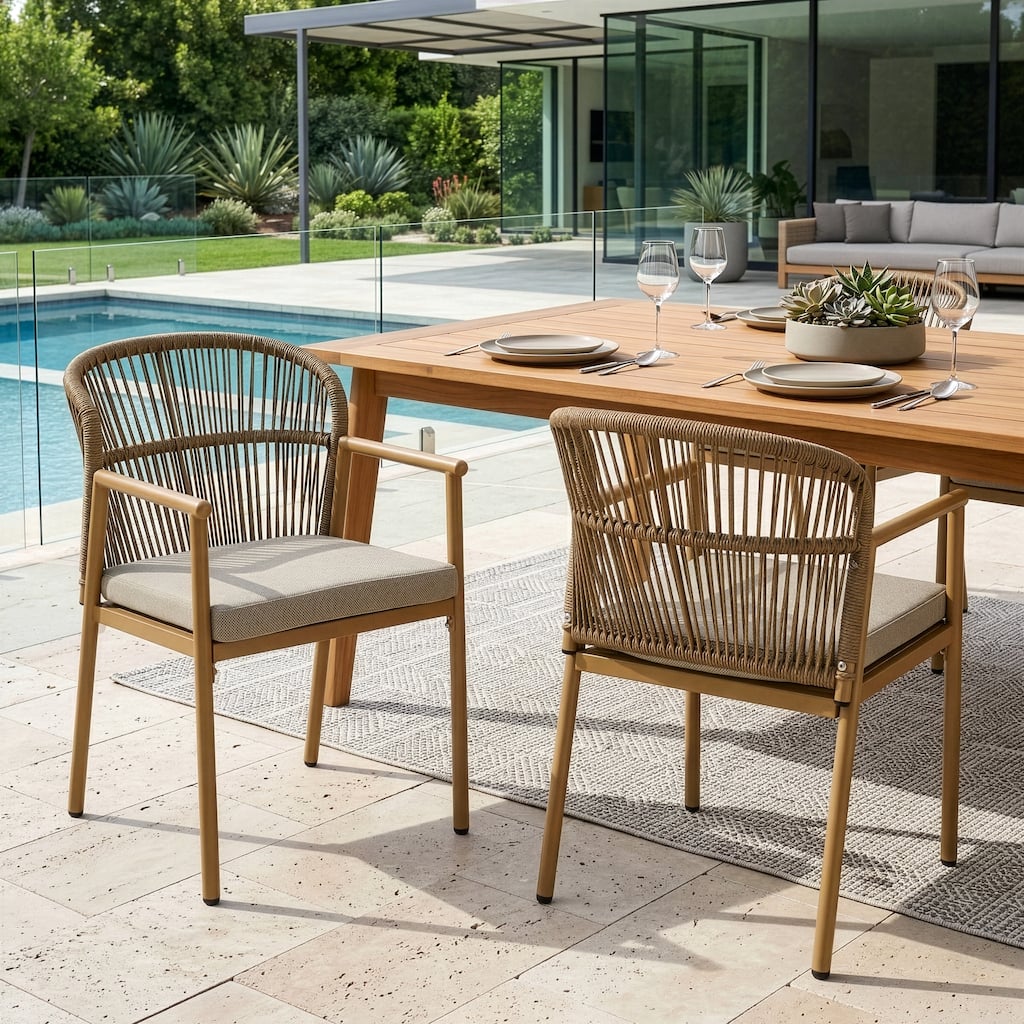 Set of 2 Bina Brown Outdoor Dining Chair with Hand-Woven Rattan Back
