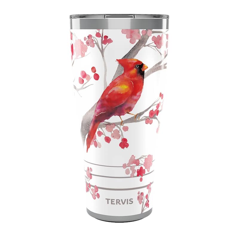 Tervis Traveler Christmas Holiday Cardinal and Berry Branches Triple Walled Insulated Travel Tumbler, Stainless Steel - 30oz
