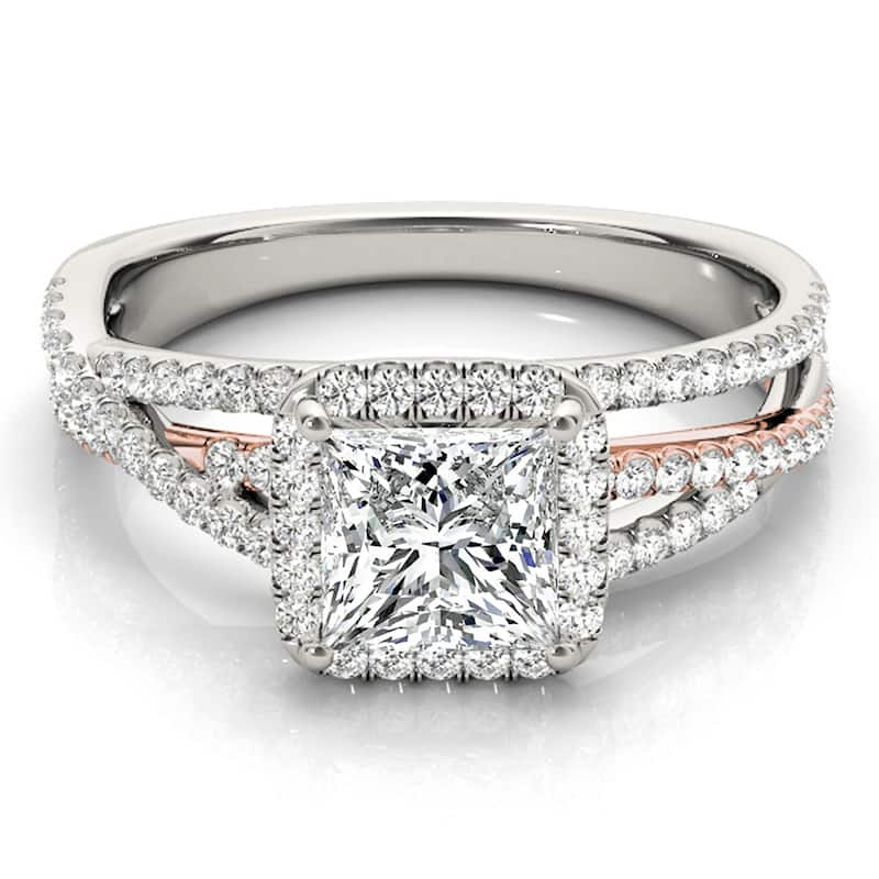 Auriya 14k Rose Gold Lab Grown Princess Diamond Halo Engagement Ring 0.50 to 5.00 ct. tw. (F-G VS)