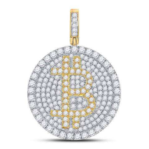 10k Yellow Gold Mens Round Diamond Bitcoin Circle Charm Pendant 2-1/2 Cttw
