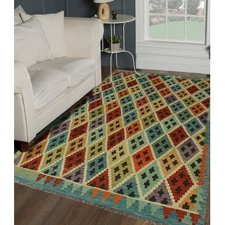 Hand-Woven Sangat Kilim Faranak Lt. Blue/Orange Rug - 5'10