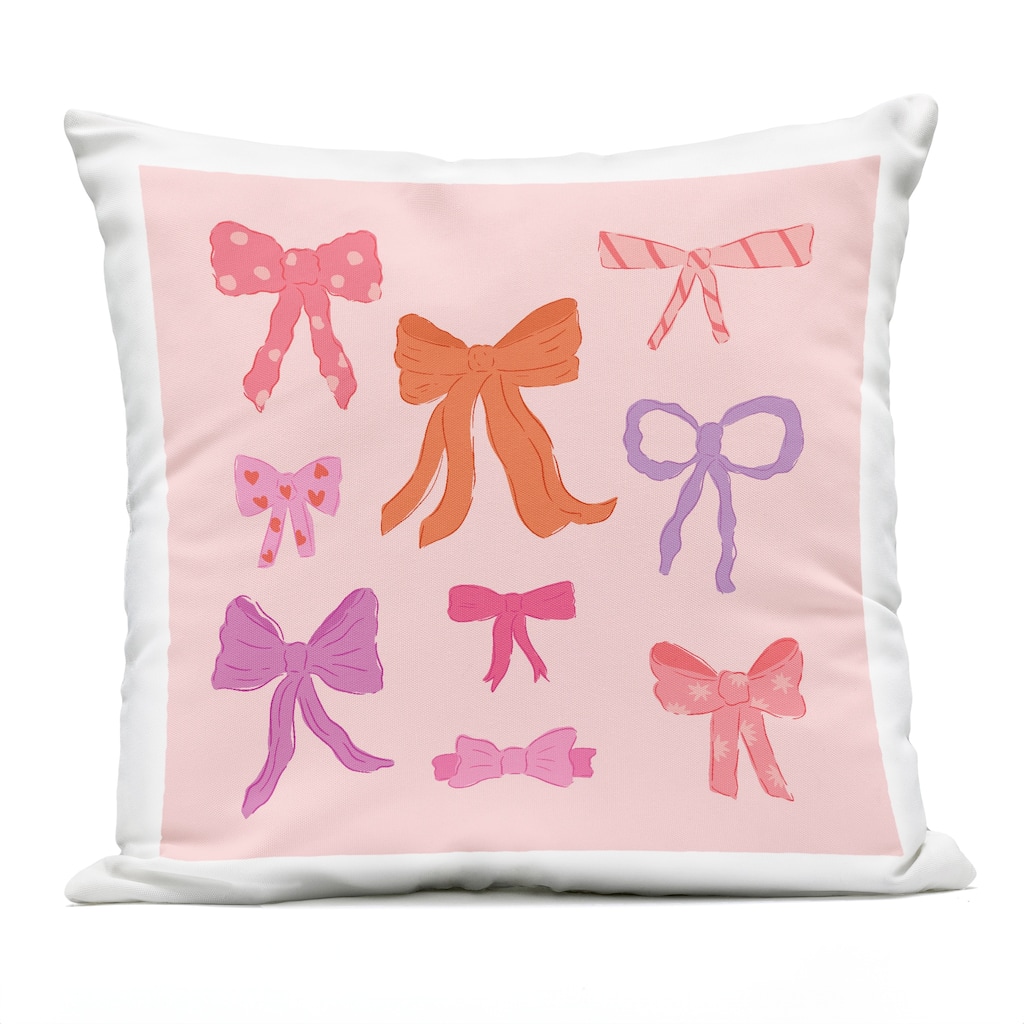 Stupell Stylish Fashion Bows on Pink Printed Outdoor Throw Pillow Design by Sazerelli Designs