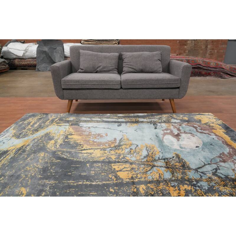 Hand Knotted Oriental Viscose Silk Carpet Modern Pictorial Multi-Colored Abstract Area Rug - 7' 8'' X 5' 7''