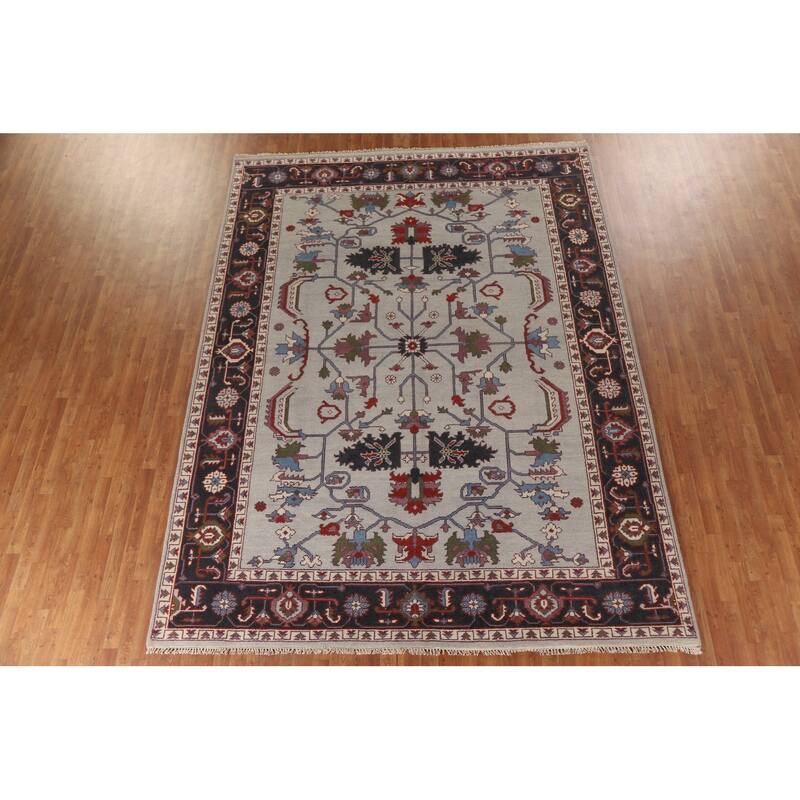 All-Over Ivory Oushak Oriental Area Rug Handmade Wool Carpet - 9'0"x 11'11"