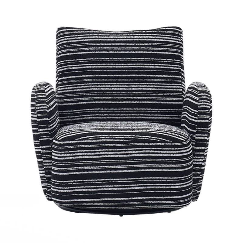 Modern Style 360° Swivel Leisure Chair Fabric Striped Armrest Swivel Chair and metal bracket, suitable for living room, balcony