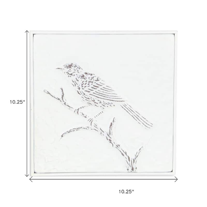HomeRoots 10" X 10" White Bird Metal Square Hanging Wall Decor