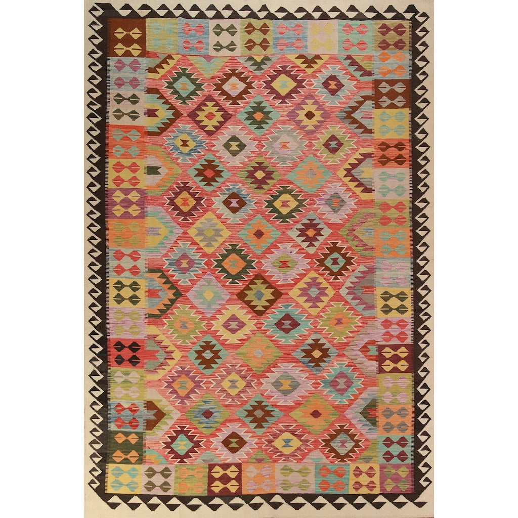 Multicolor Kilim Oriental Area Rug Flatweave Tribal Wool Carpet - 8'0"x 11'6"