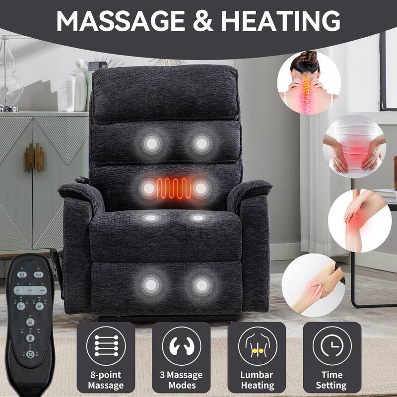 Dual Motor Infinite Position Power Lift Recliner Chair with Power-Remote, Heat Massage and Heavy Duty Motion Mechanism
